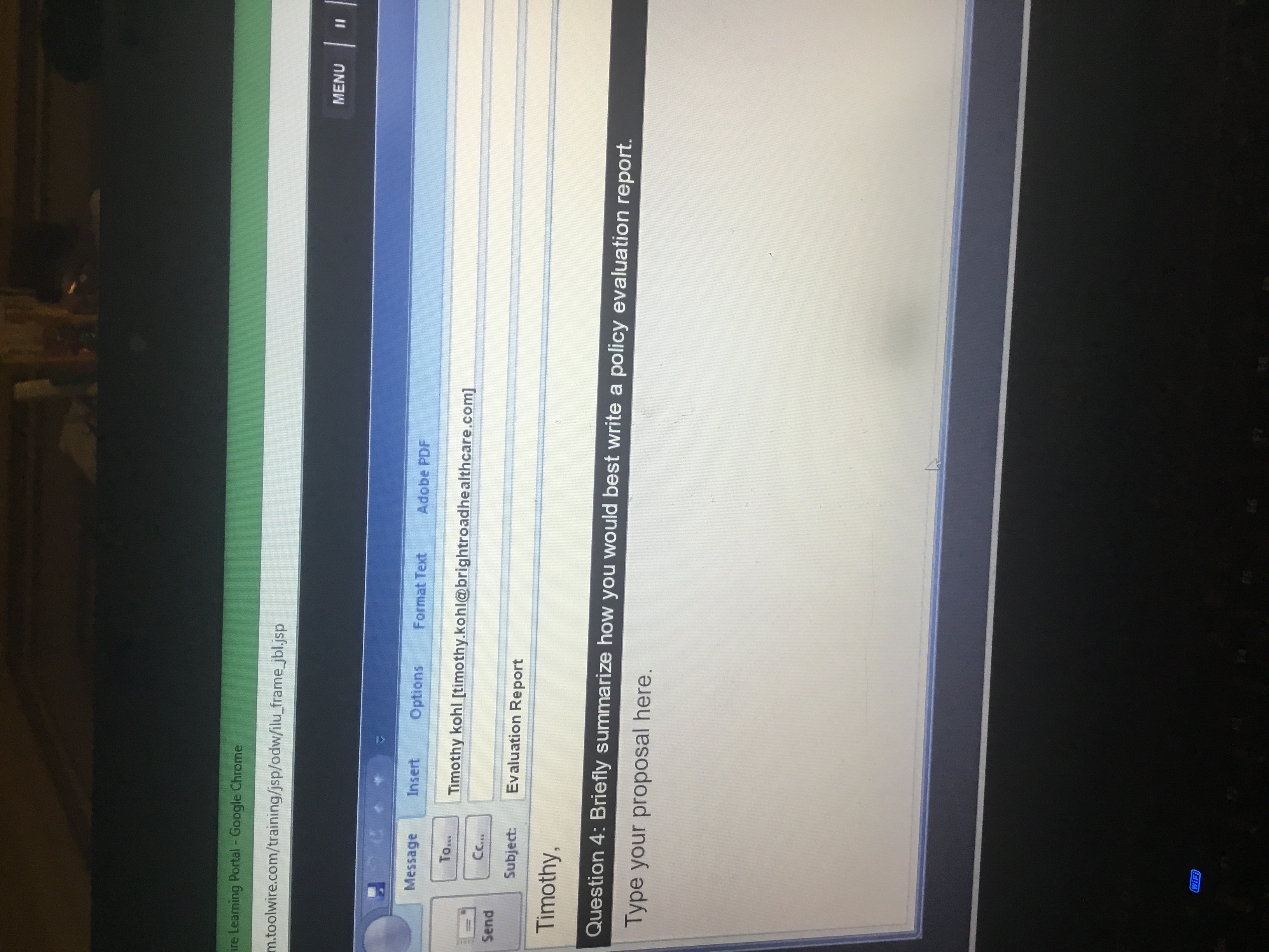 re Learning Portal - Google Chrome n.toolwire.com/training/jsp/odw/ilu_frame_jbl.jsp MENU Message Insert Options