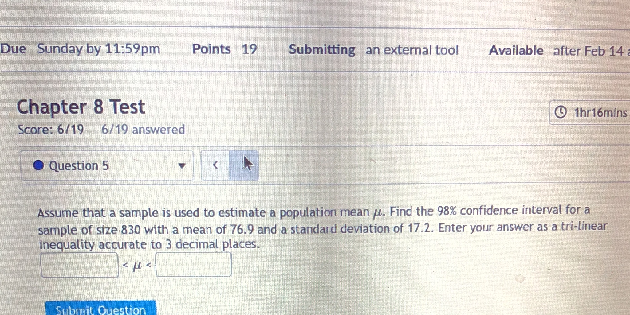 Due Sunday by 11:59pm Points 19 Submitting an external tool Available