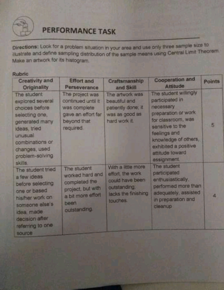 help please PERFORMANCE TASK Directions: Look for a problem situation in your