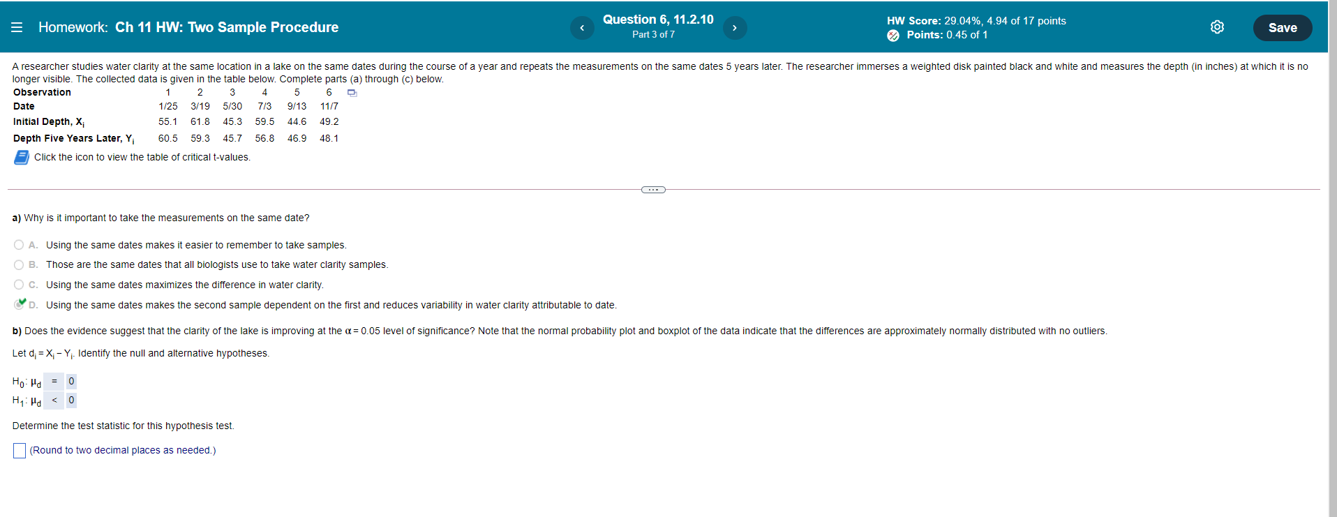  Homework: Ch 11 HW: Two Sample Procedure Question 6, 11.2.10 HW