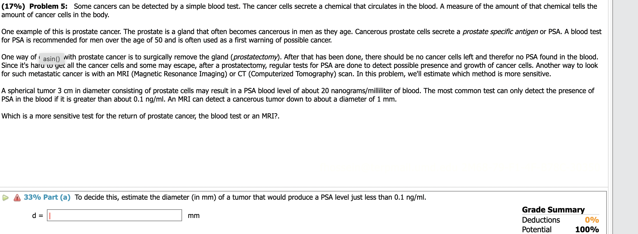 (17%) Problem 5: Some cancers can be detected by a simple