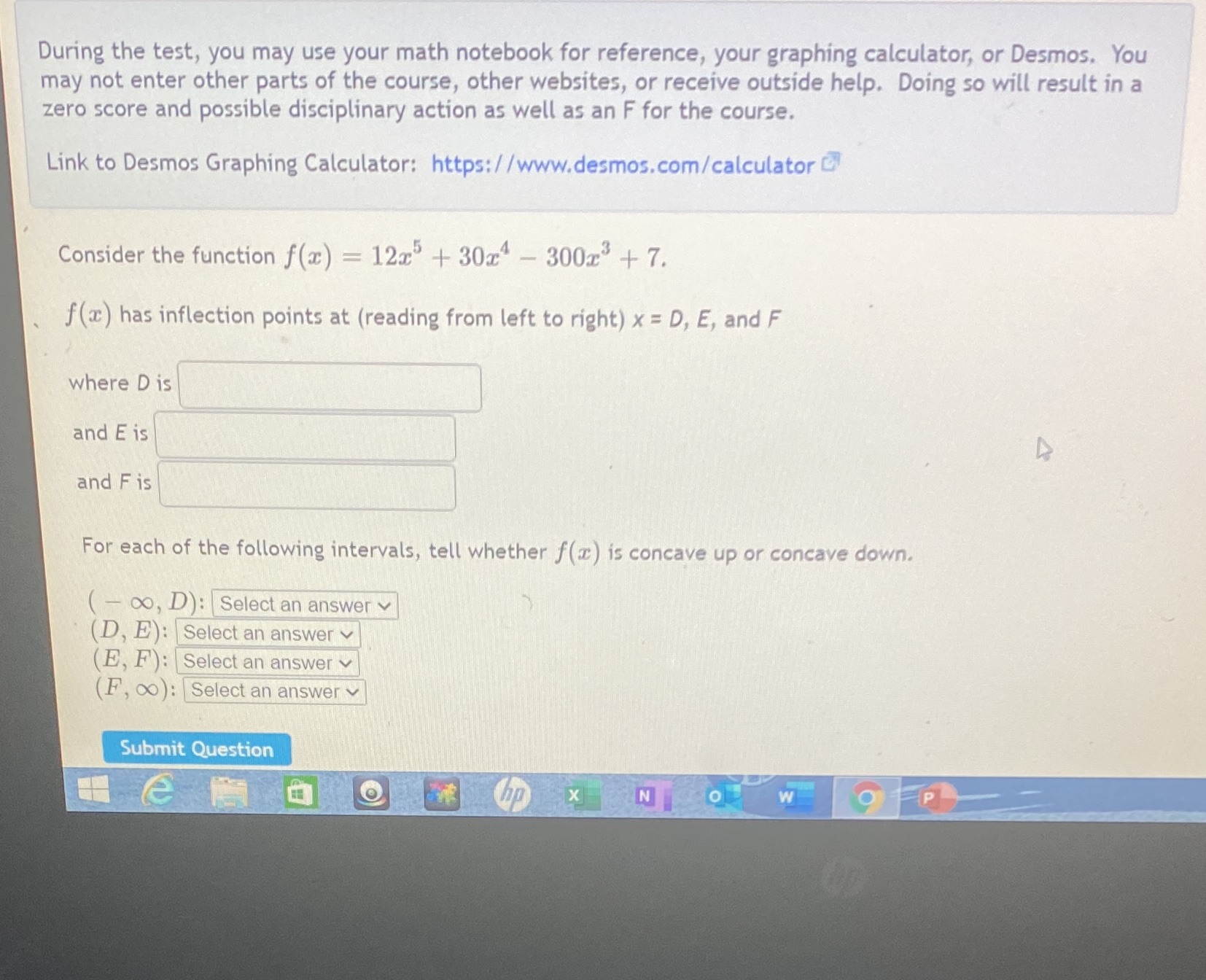  During the test, you may use your math notebook for reference,
