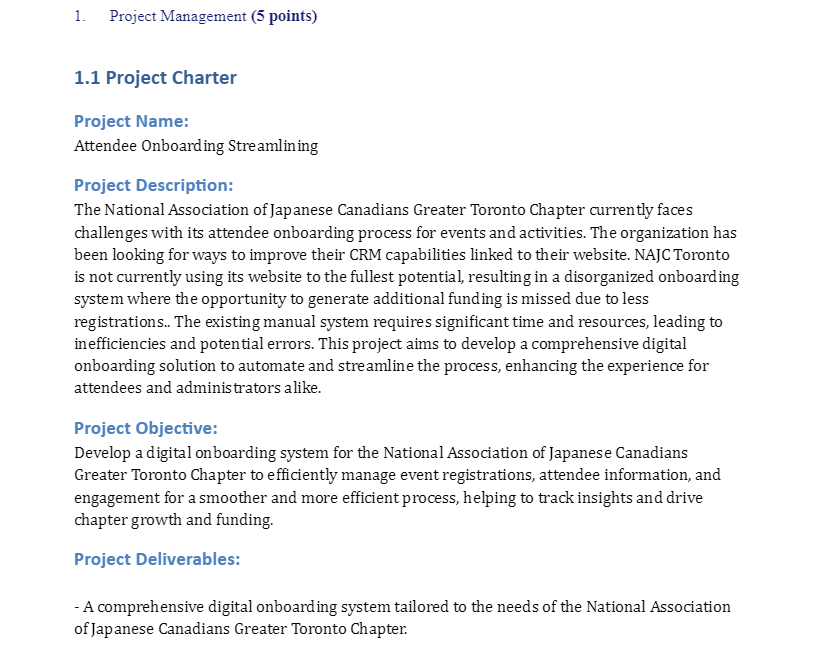  1. Project Management (5 points) 1.1 Project Charter Project Name: Attendee