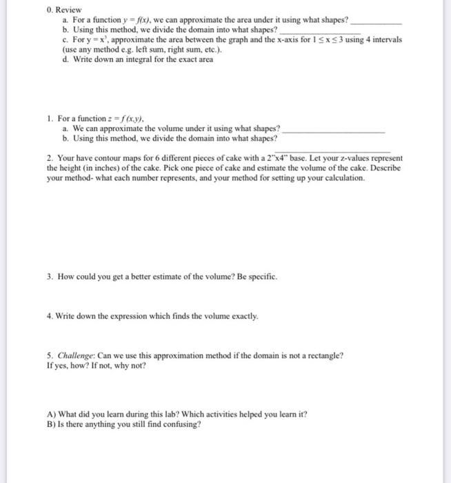 Answer 3,4,5 only please 0. Review a. For a function y =