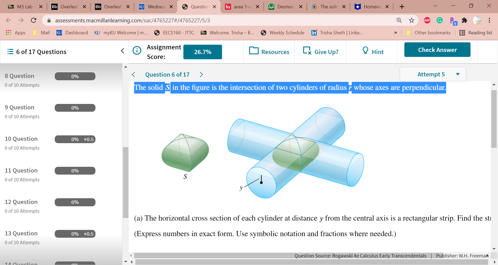 The solid in the figure is the intersection of two cylinders of