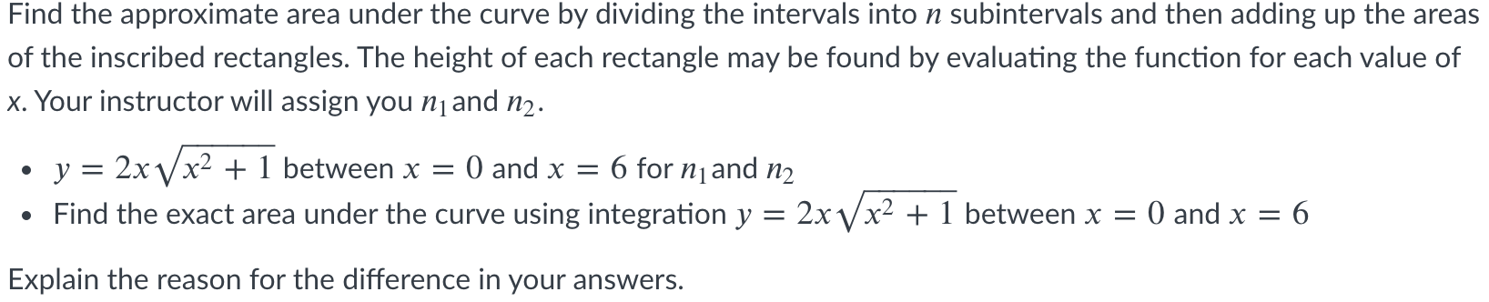n1 = 10 and n2 = 6 Find the approximate area under