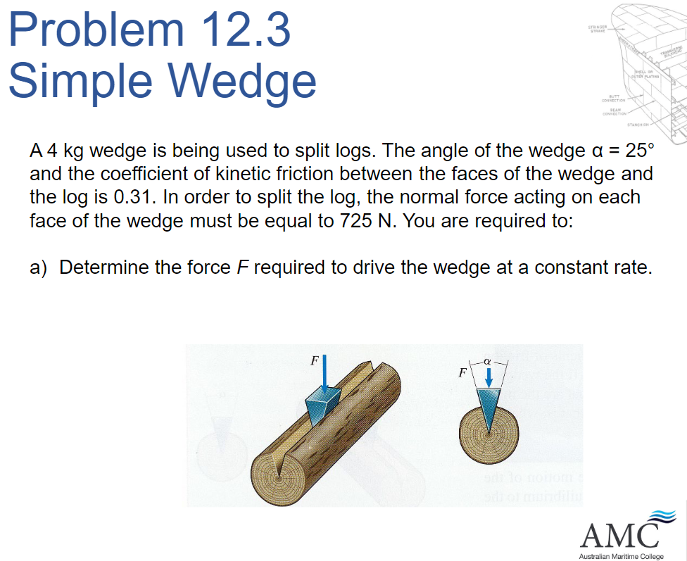  Problem 12.3 Simple Wedge A4 kg wedge is being used to