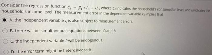  Consider the regression function C, = 8, . I, + U,,