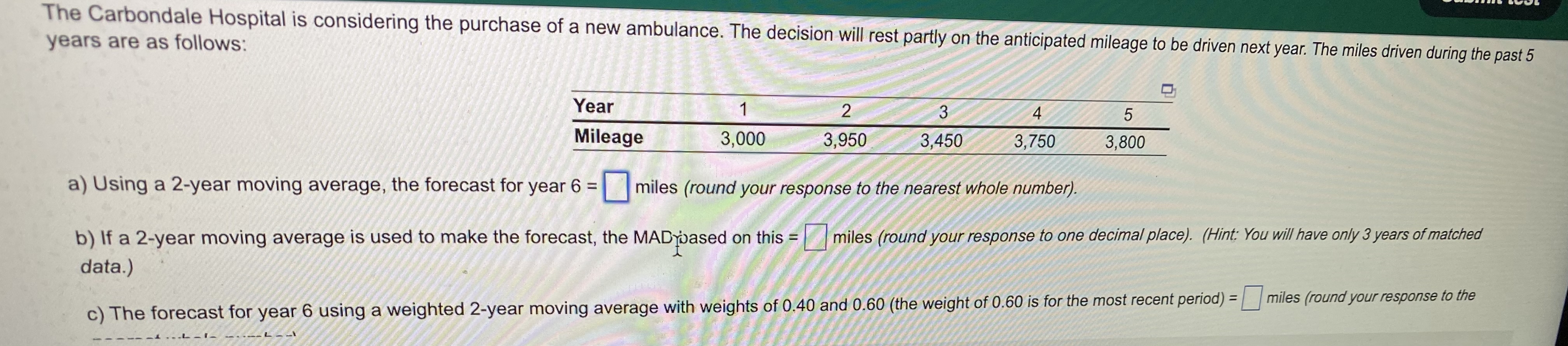 = miles (round your response to the nearest whole number). b) If