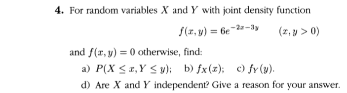  4. For random 1variables X and Y with joint density function