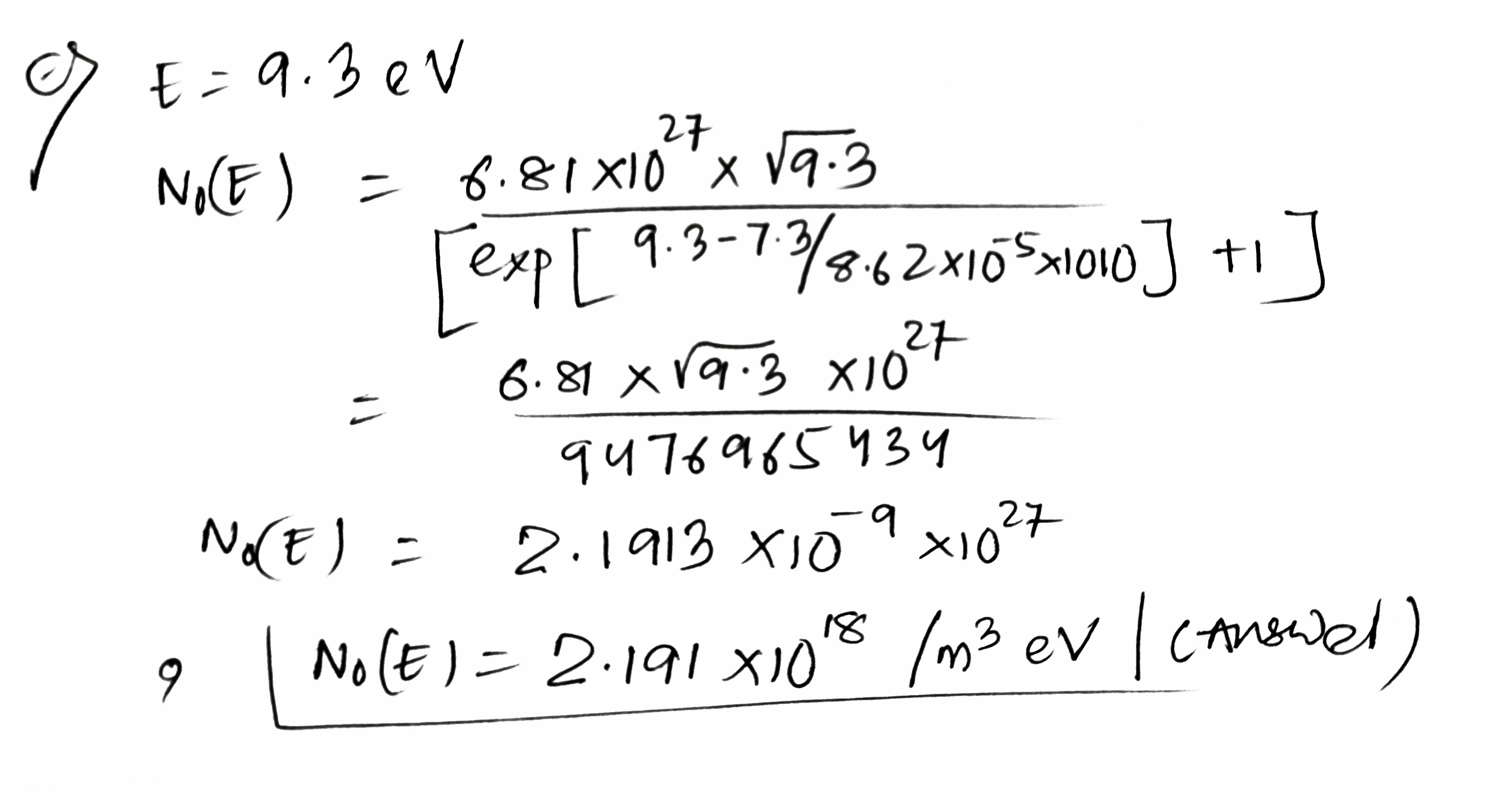 Progress X Incorrect. Calculate NO(E), the density of occupied states for a