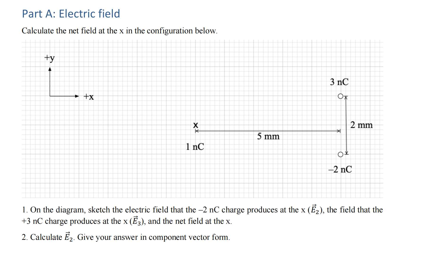  Part A: Electric field Calculate the net eld at the x