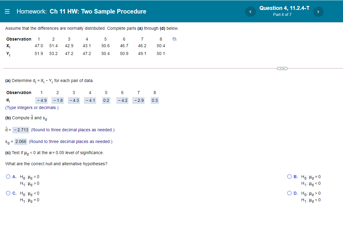  Question 4, 11.2.4-T E Homework: Ch 11 HW: Two Sample Procedure