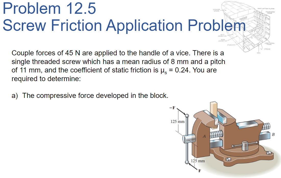  Problem 12. 5 Screw Friction Application Problem Couple forces of 45