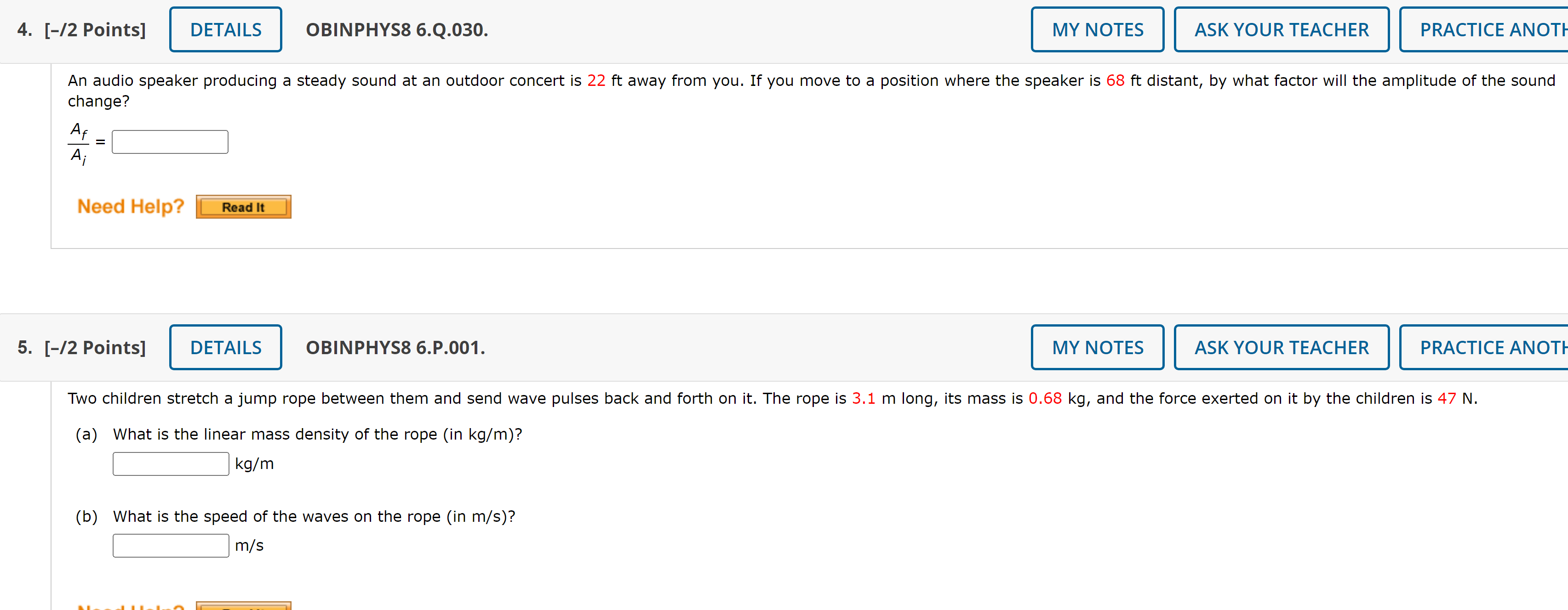 4. [/2 Points] DETAILS OBINPHYS8 6.Q.030. MY NOTES ASK YOUR TEACHER