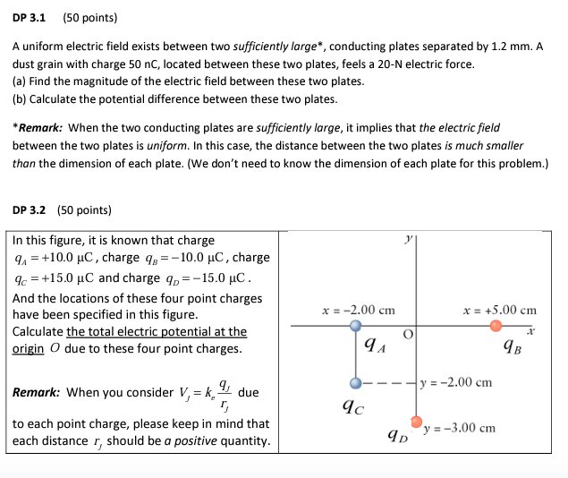  DP 3.1 (50 points) A uniform electric field exists between two