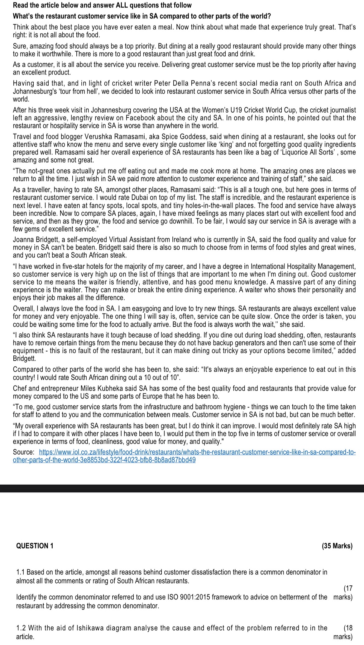  Read the article below and answer ALL questions that follow What's