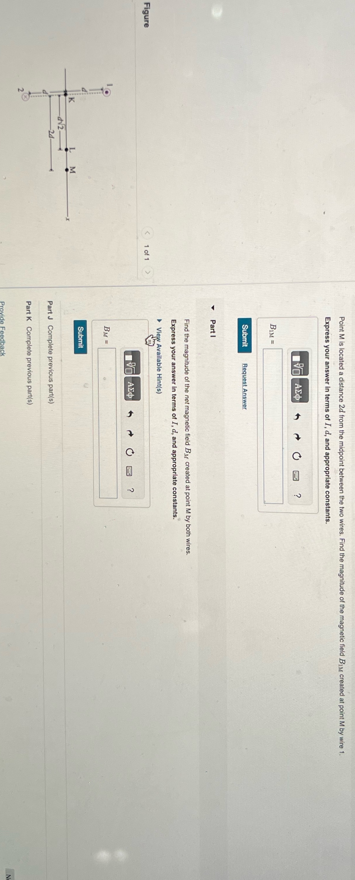 Point M is located a distance 2d from the midpoint between