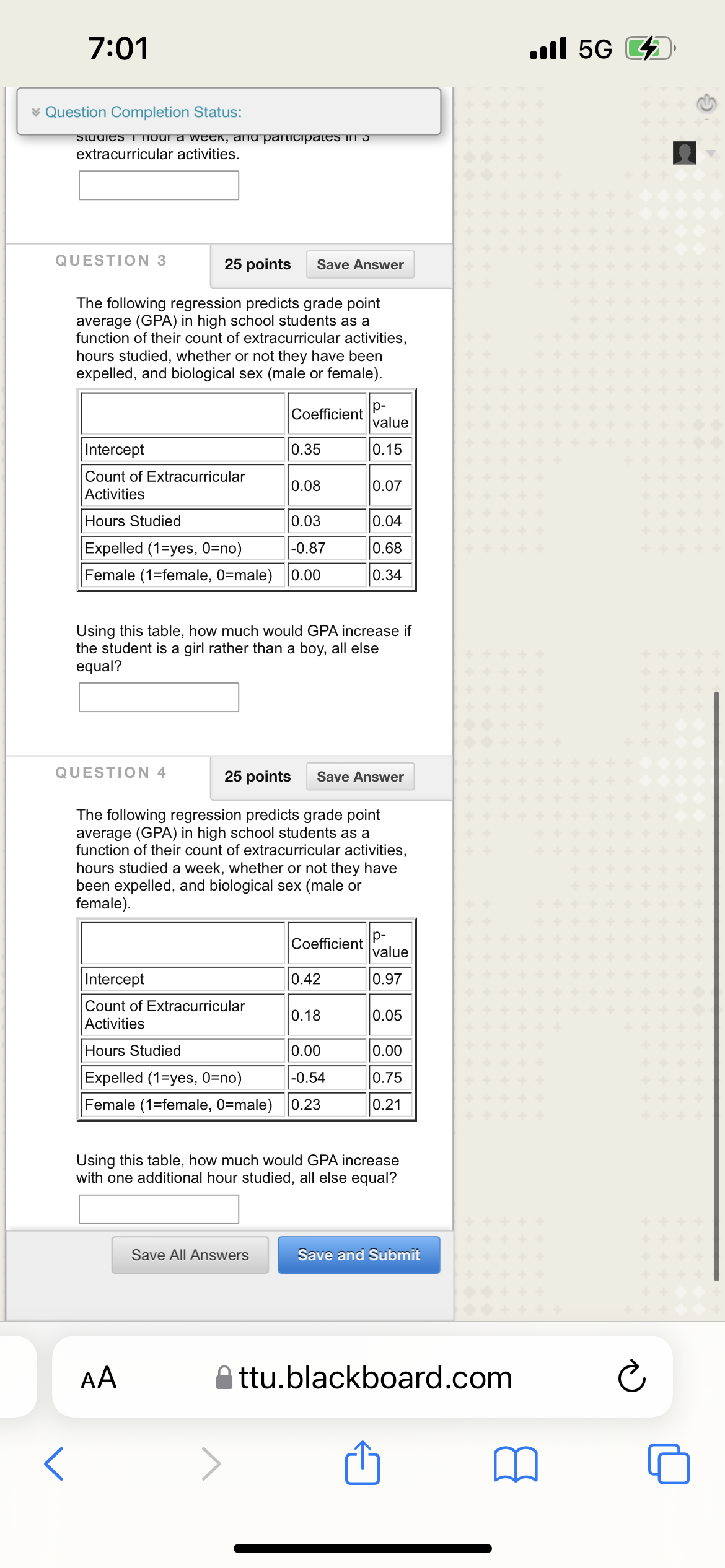  II" 56 C'D' *5 Question Completion Status: V l extracurricular activities.