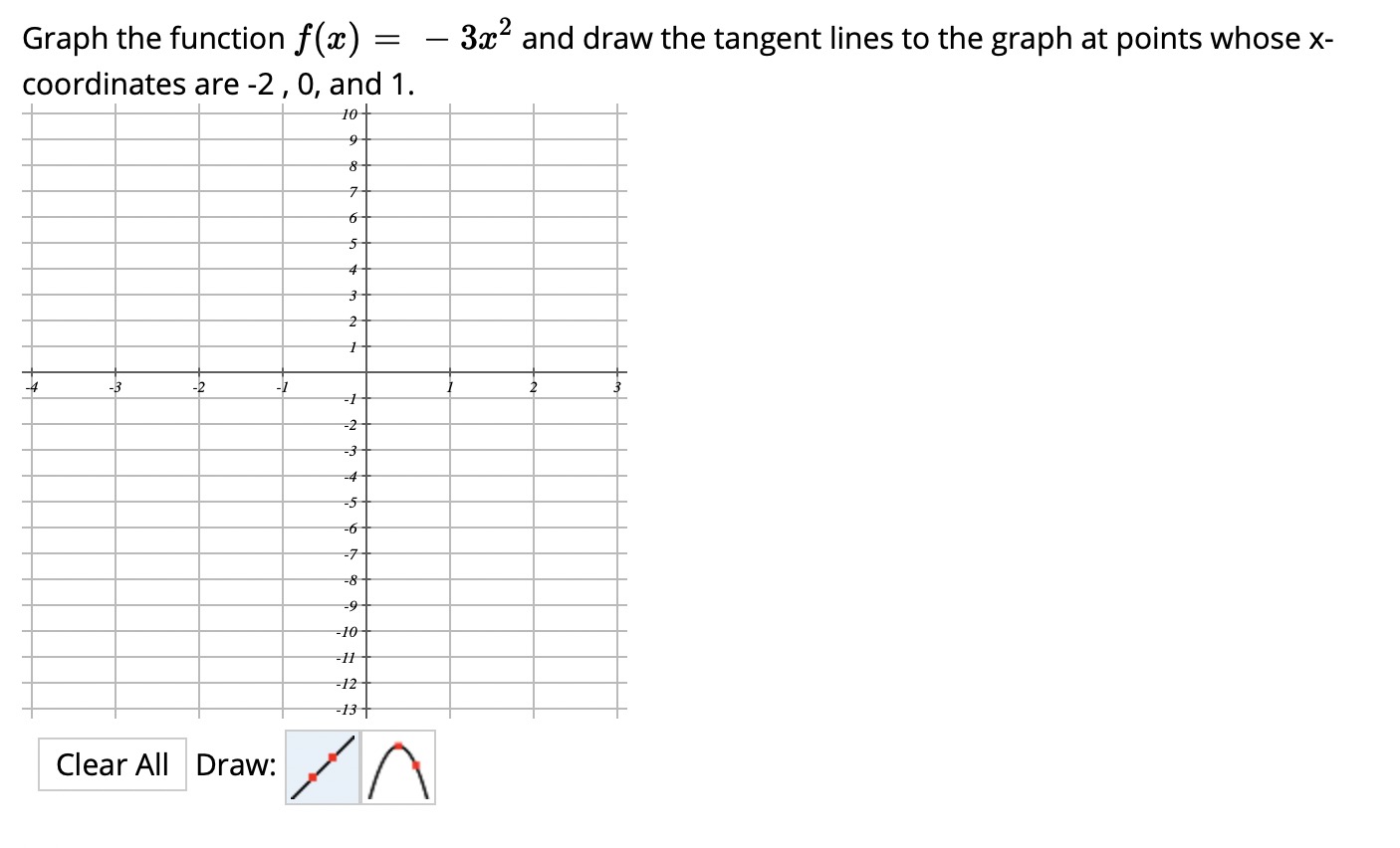  Graph the function f() = - 3x and draw the tangent