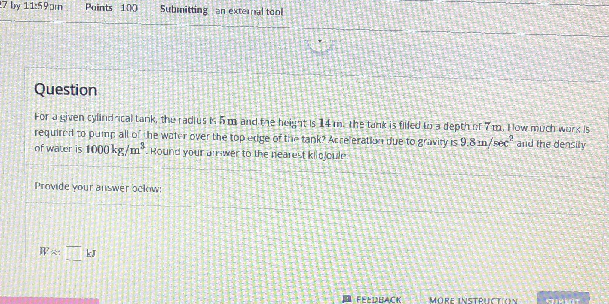 2.5C 7 by 11:59pm Points 100 Submitting an external tool Question For
