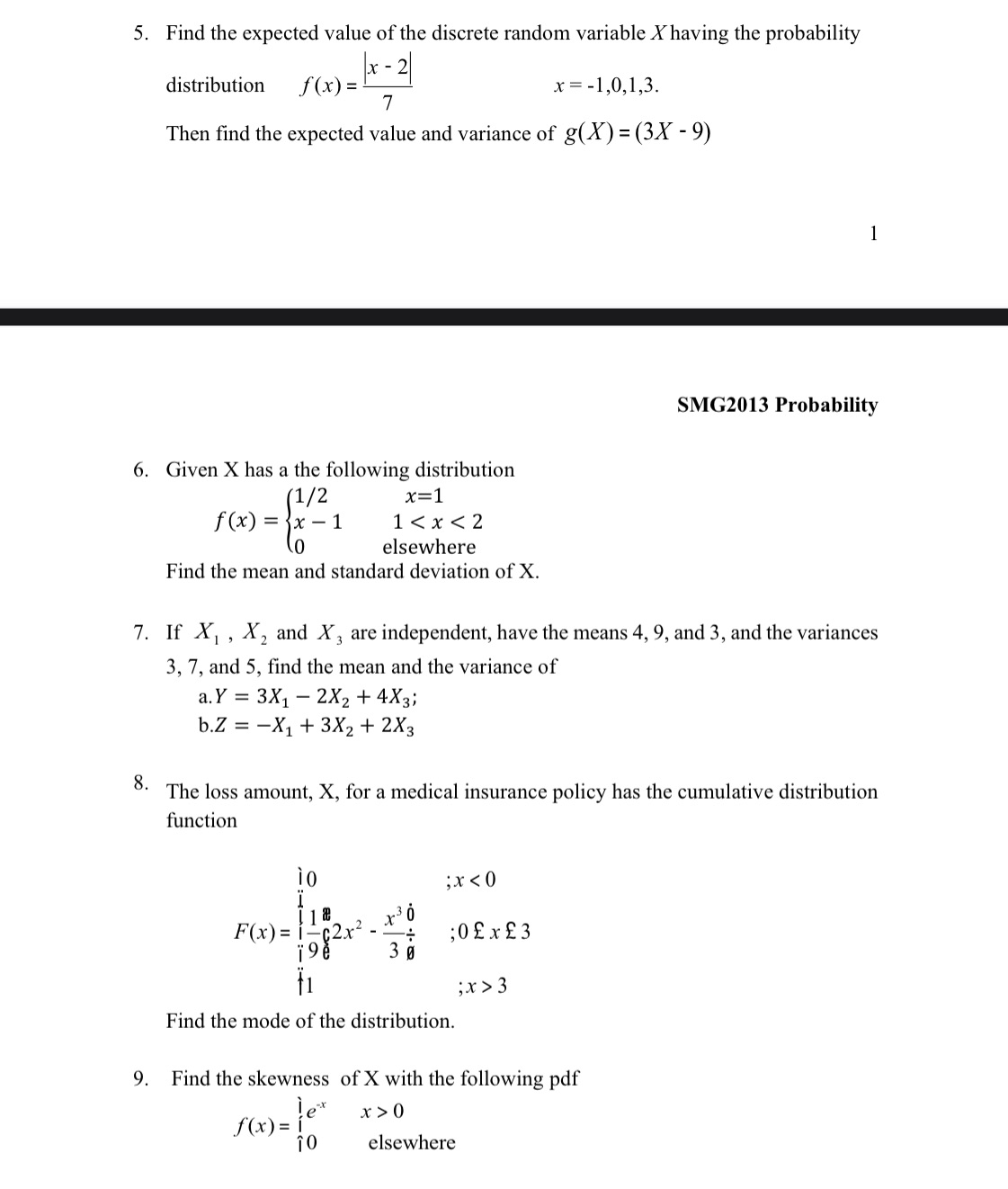 5. Find the expected value of the discrete random variable X