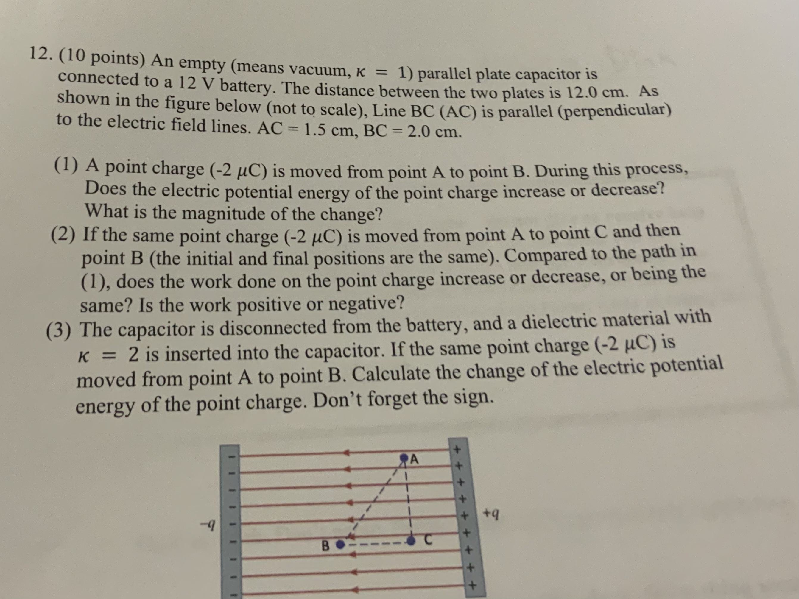  12. (10 points) An empty (means vacuum, k = 1) parallel