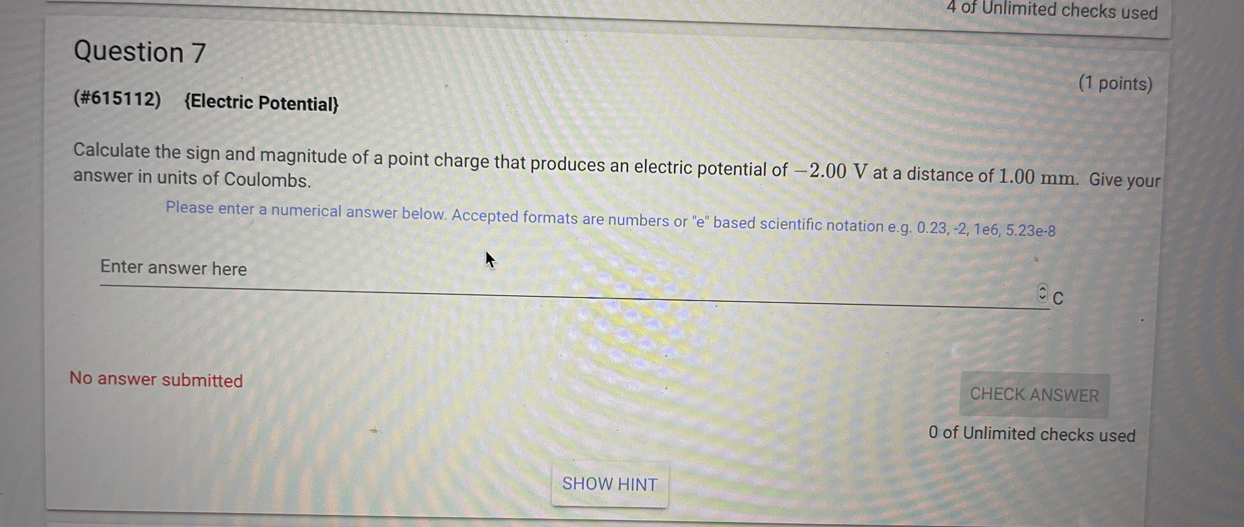 electric potential at the origin (x = 0) due to these two