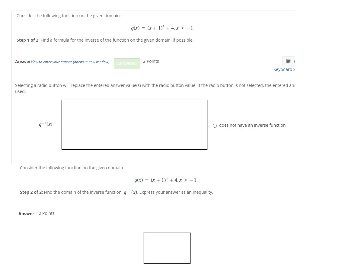  Consider the following function on the given domain. q(x) = (x+