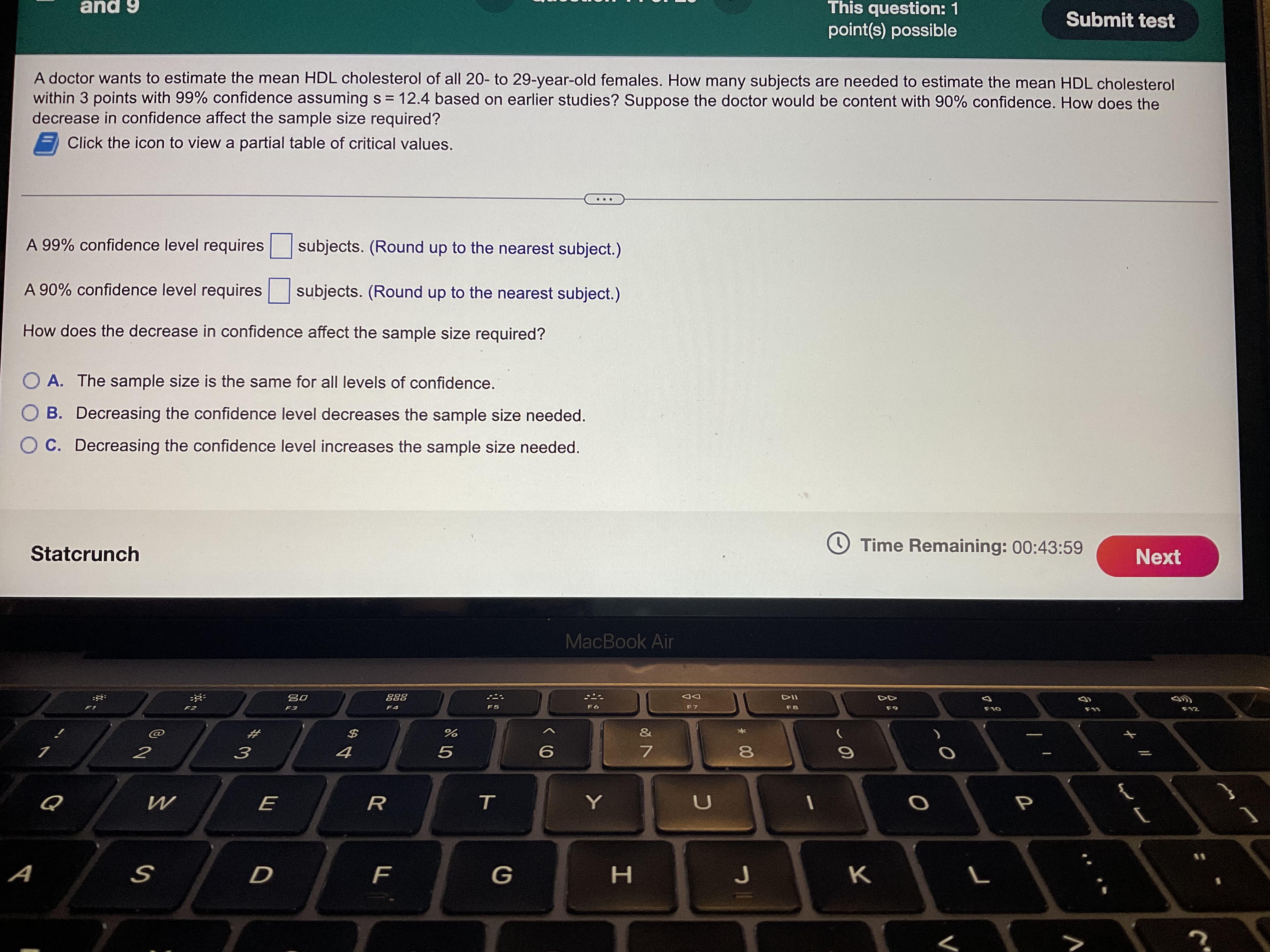  and y This question: 1 point(s) possible Submit test A doctor