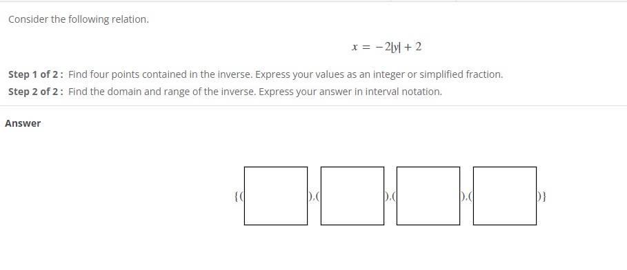 Consider the following relation. step 1 of2. Find four points contained in