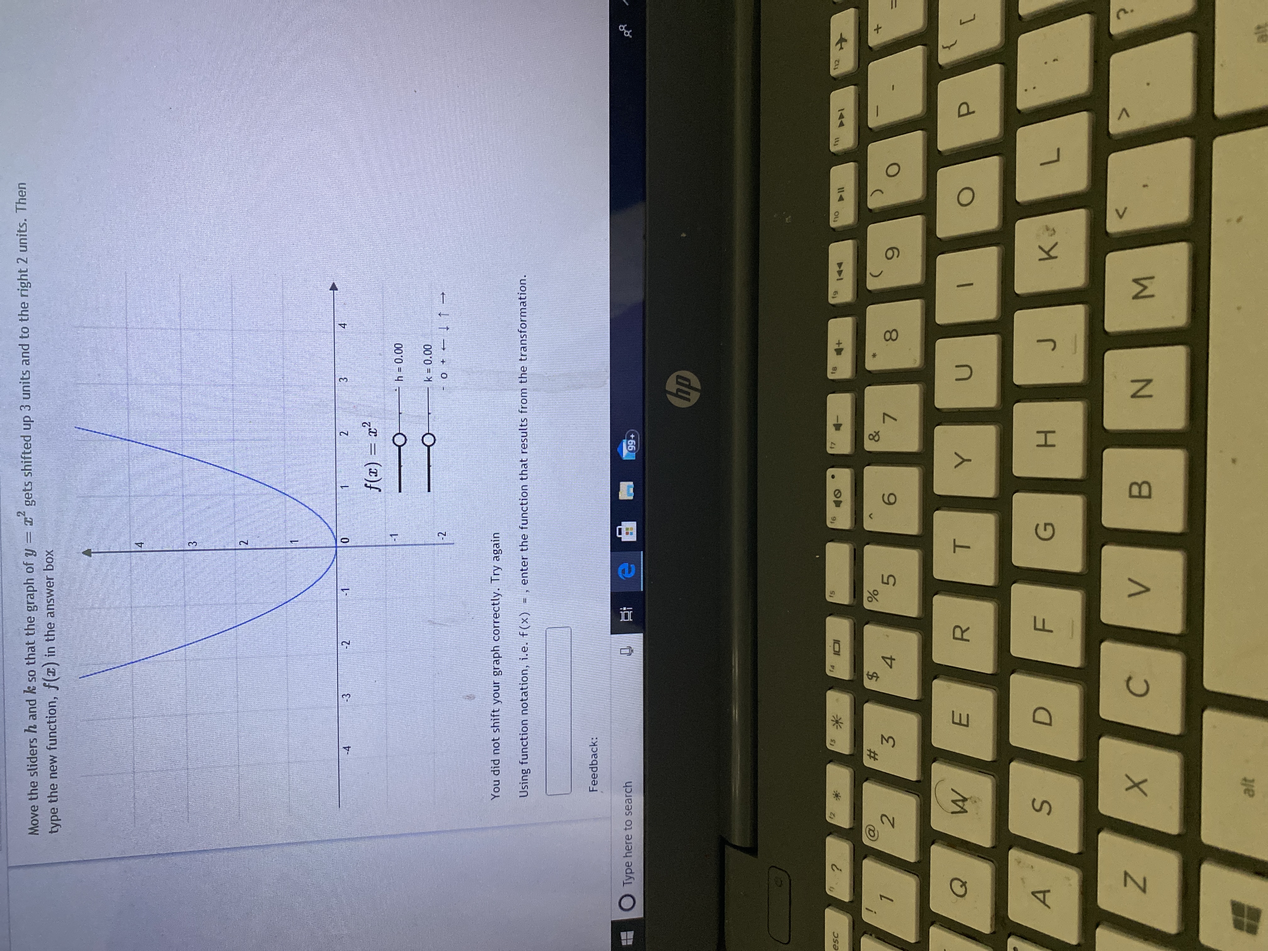 Move the sliders h. and k so that the graph of