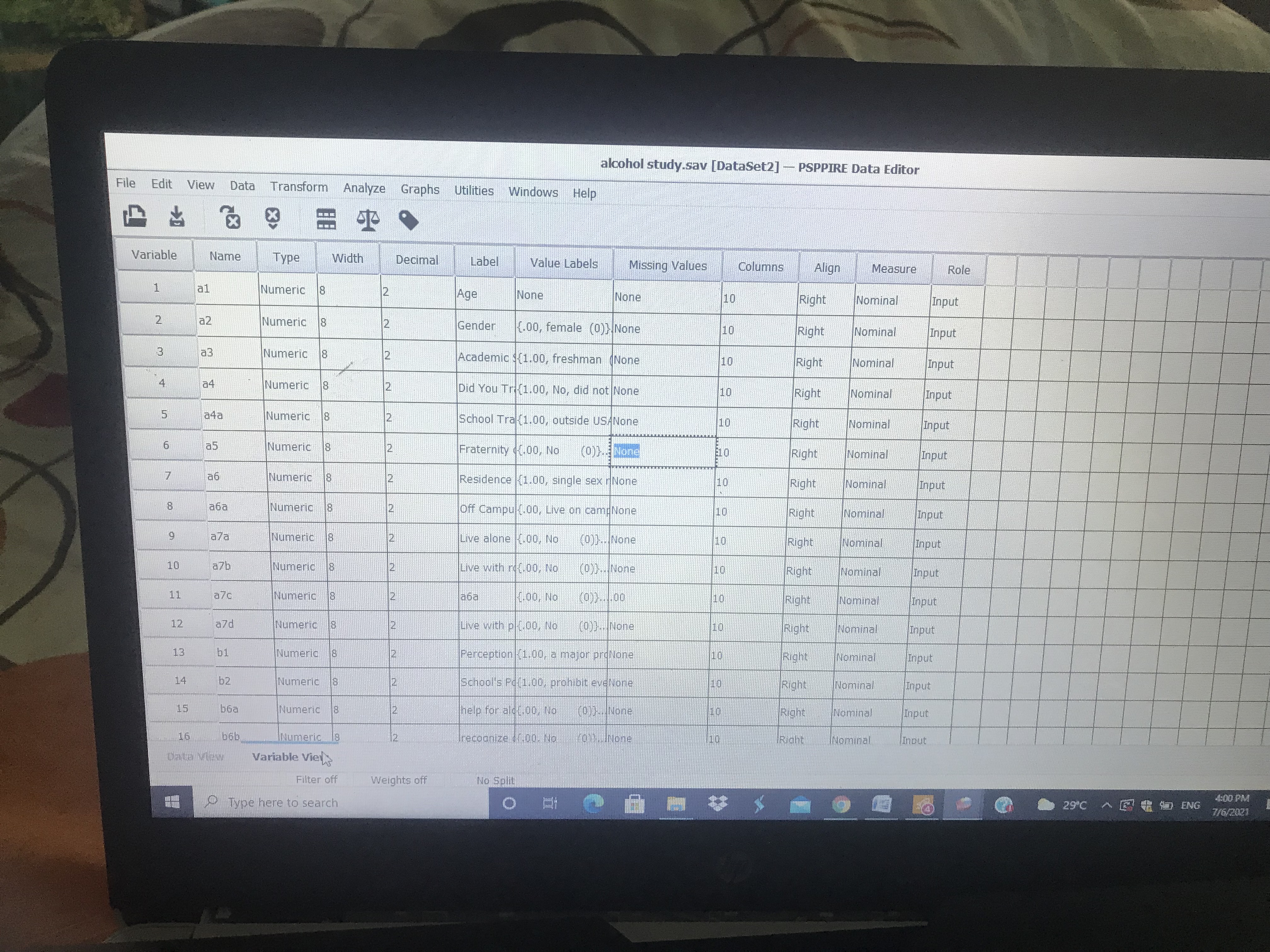 you have not already done so, rename all the variables below: age