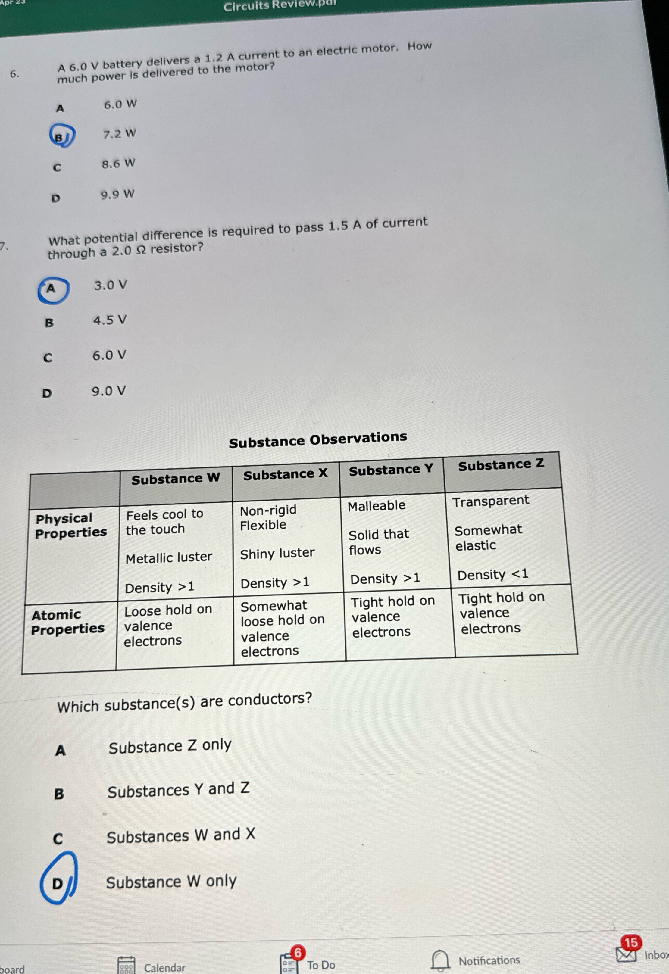 Physics Circuits Review. A 6.0 V battery delivers a 1.2 A current