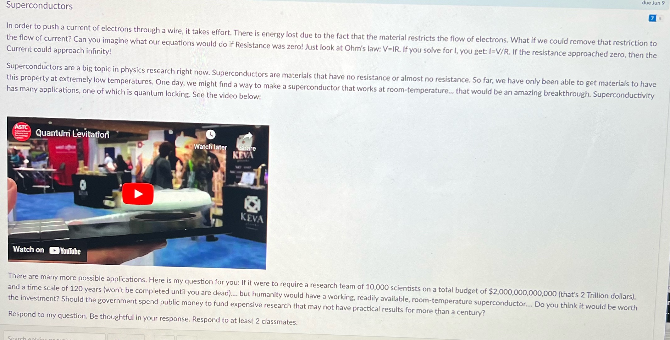 due Jun 9 7 8 Superconductors In order to push a