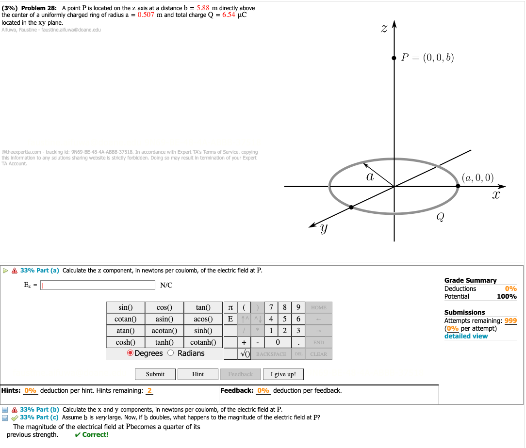 Answer ALL parts (3%) Problem 28: A point P is located on
