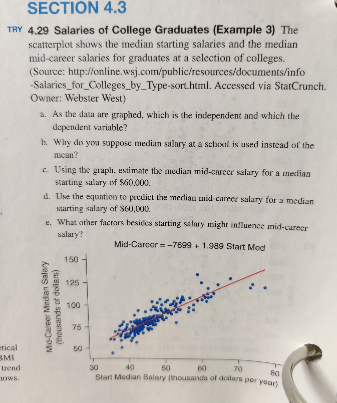 need homework help! thank you! SECTION 4.3 TRY 4.29 Salaries of College