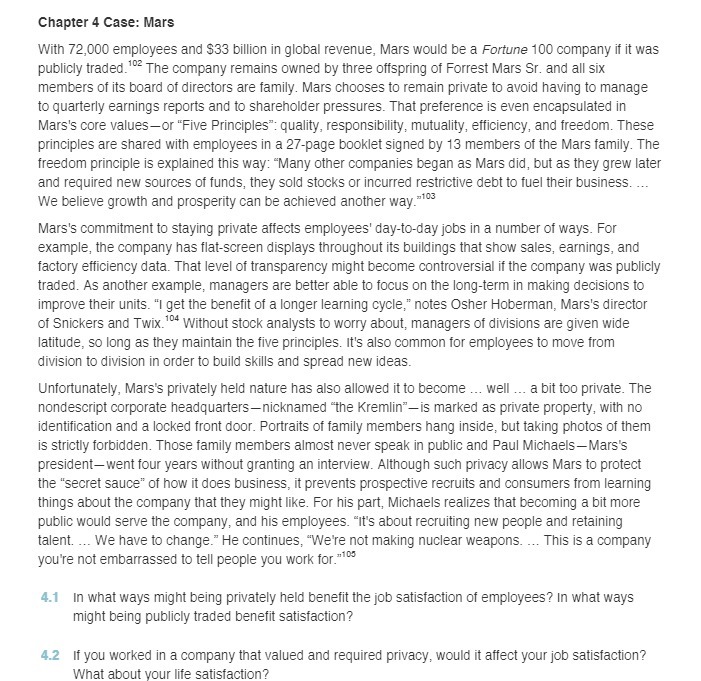 Chapter 4 Case: Mars With i2,[l employees and $33 billion in