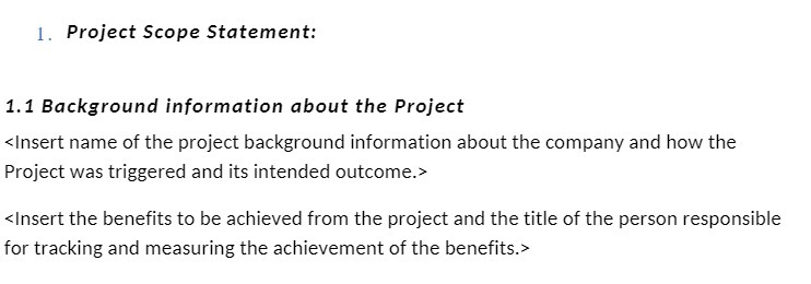 Project Scope Statement: 1.1 Background information about the Project < Insert name