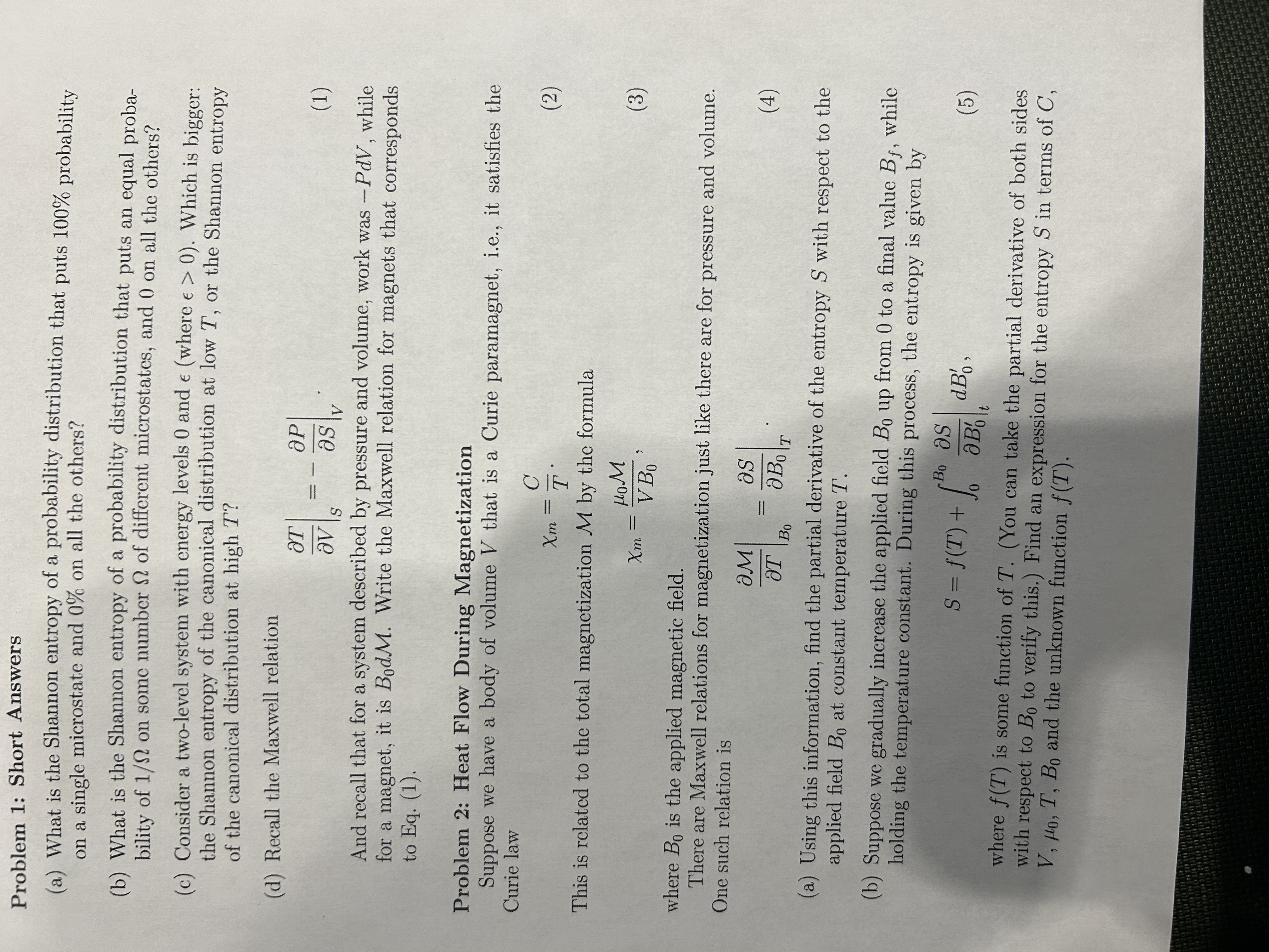 Can get the solution for these physics problems? The subject is thermodynamics.Recommended