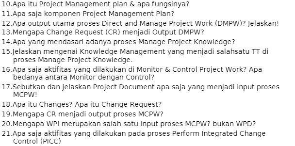 10.Apa itu Project Management plan & apa fungsinya? 11.Apa saja komponen Project