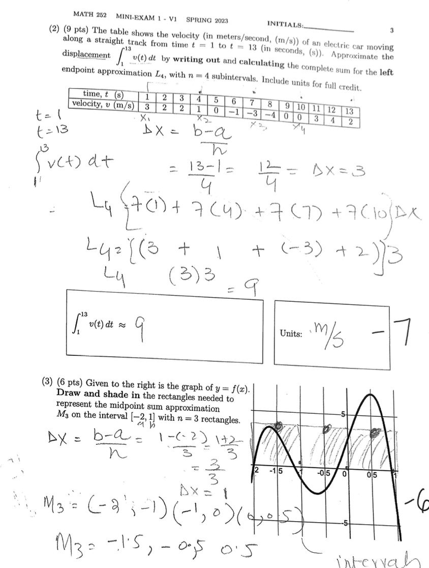 MATH 252 MINI-EXAM 1 - VI SPRING 2023 INITIALS: (2) (9