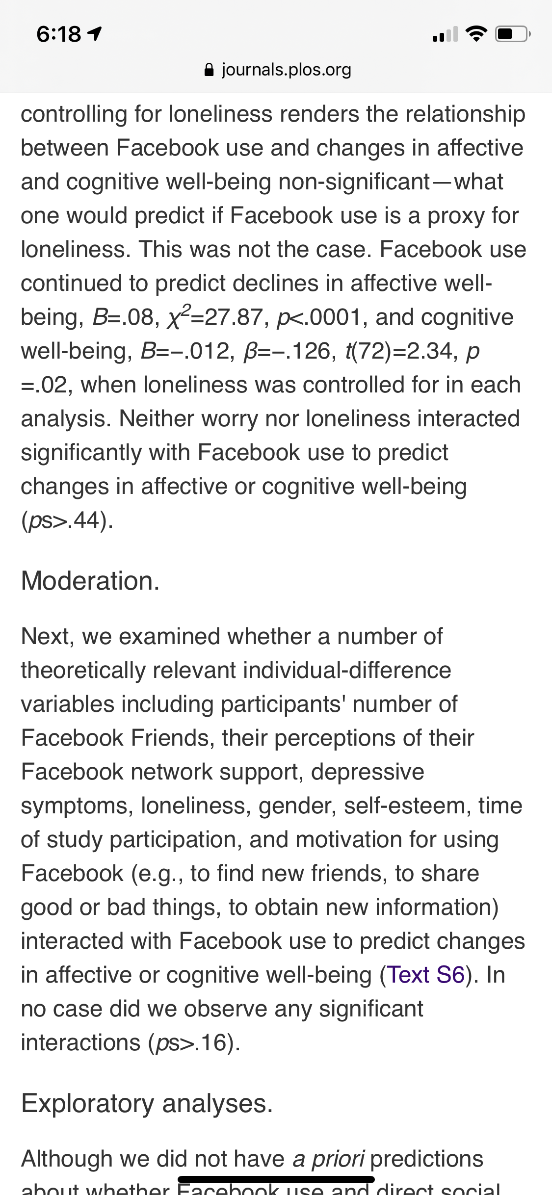 loneliness (which did predict increases in Facebook use and reductions in emotional