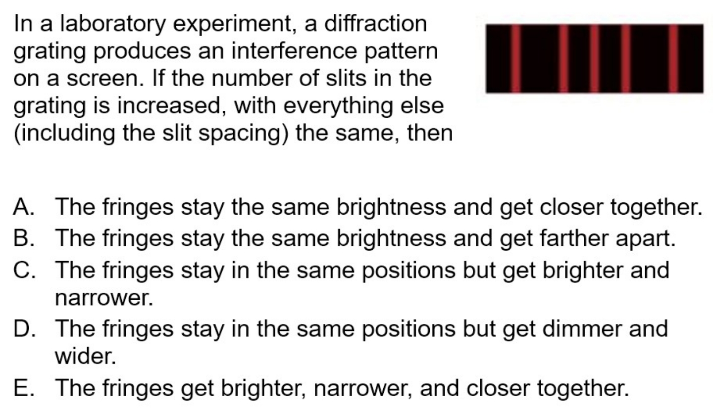 please explain each option In a laboratory experiment, a diffraction grating produces