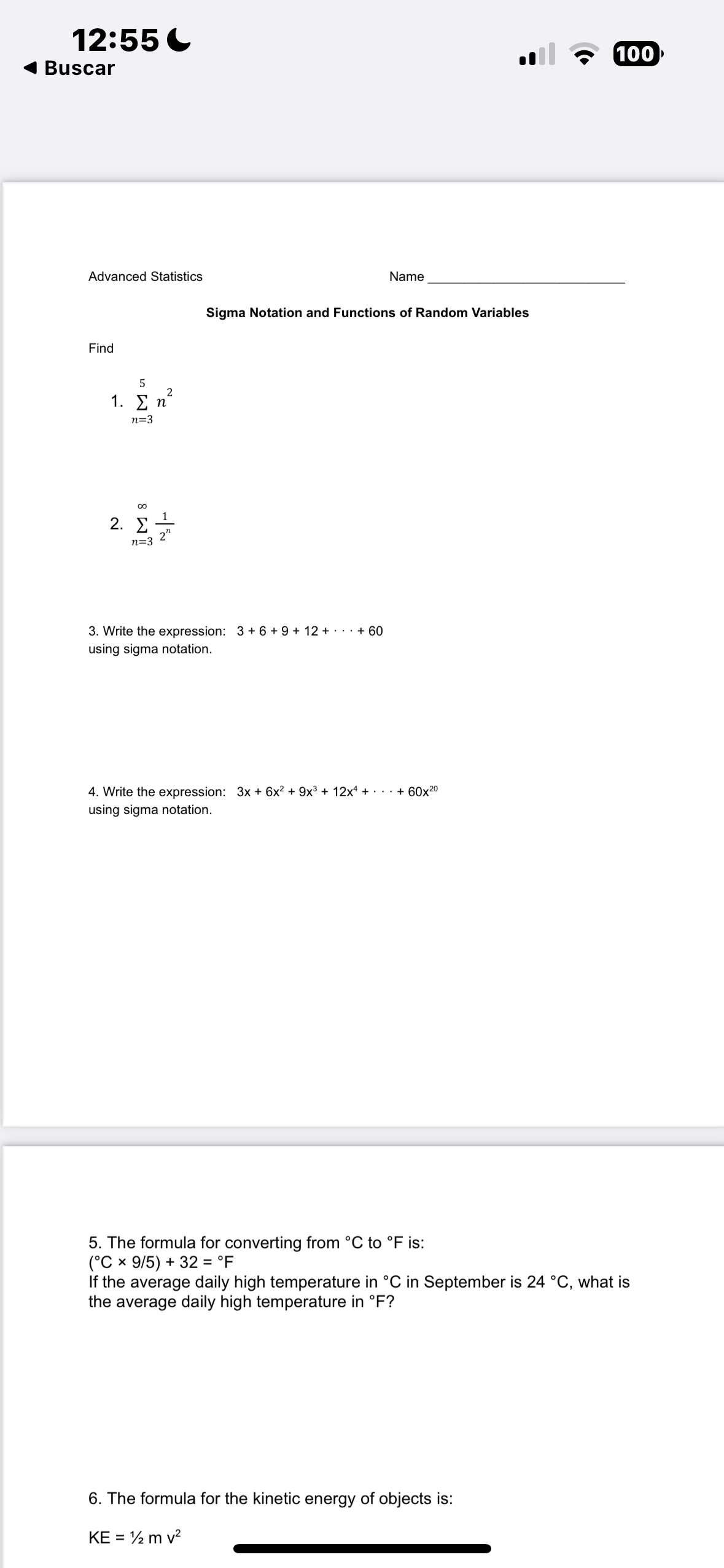 12:55L [ED 9 1 Buscar Advanced Statistics Name Sigma Notation and