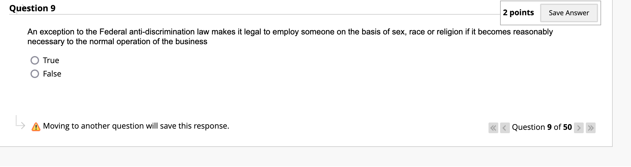  Question 9 2 points Save Answer An exception to the Federal