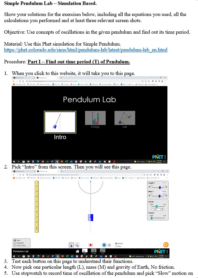  Simple Pendulum Lab - Simulation Based. Show your solutions for the