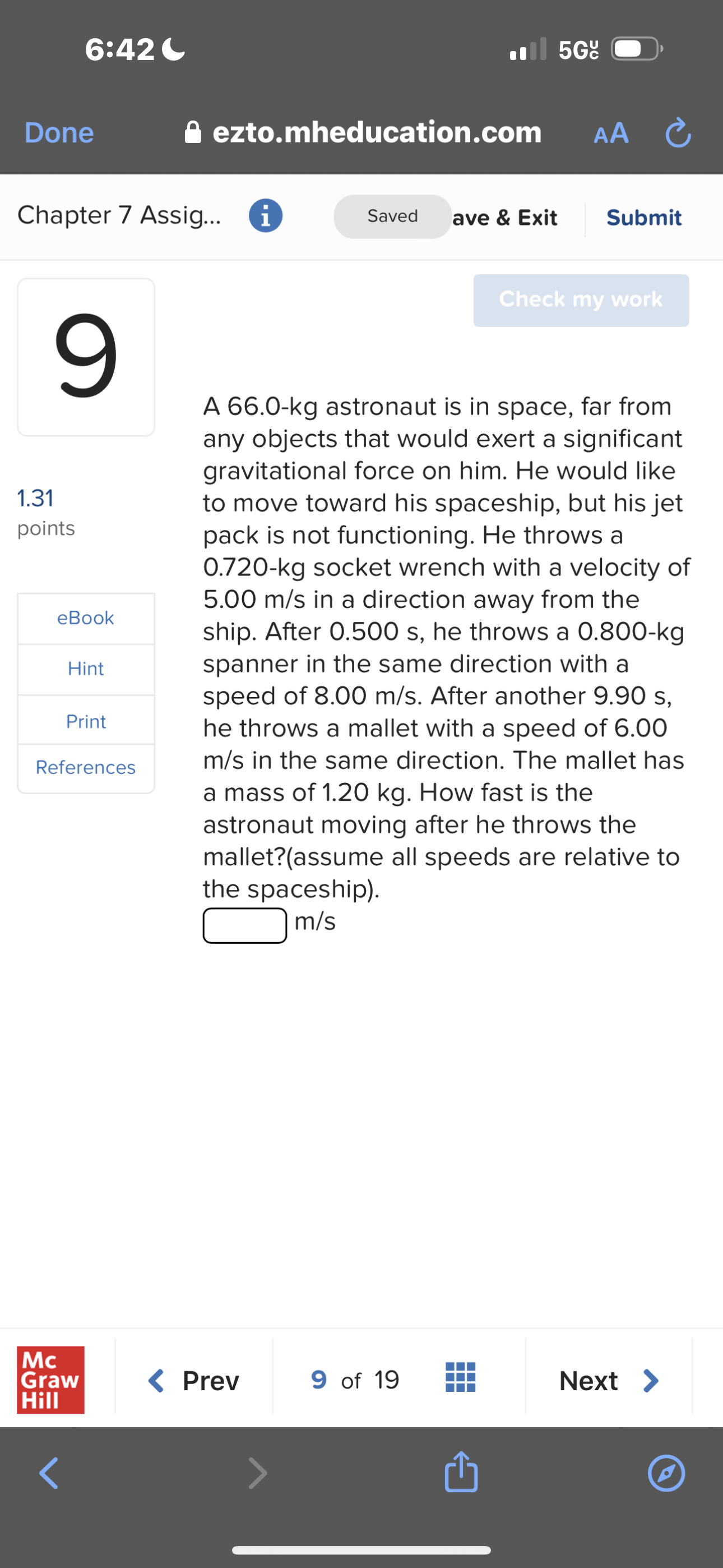  6:42 t B ezto.mheducation.com Chapter 7 Assig... 0 Saved ave &