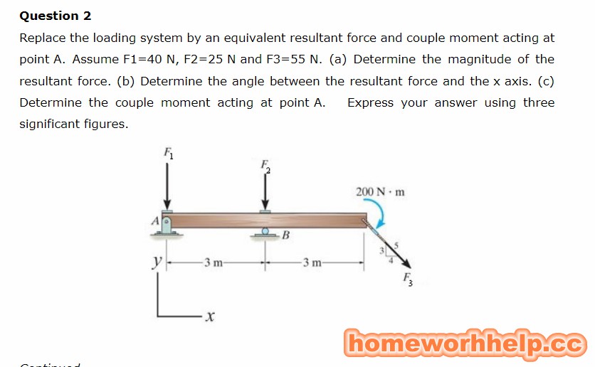  Question 2 Replace the loading system by an equivalent resultant force