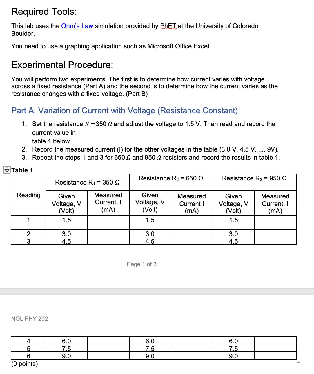  Required Tools: This lab uses the Ohm's Law simulation provided by